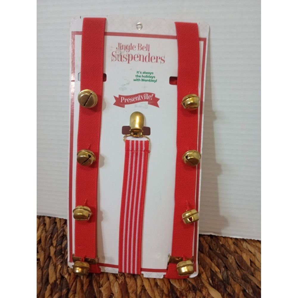NWT Wembley‎ Novelty Jingle Bells Holiday Suspenders Red & Green Adult One Size